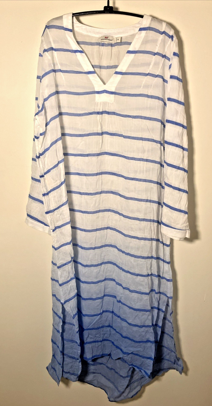 Vineyard Vines Cotton Ombre Lightweight Swim Suit Cover Up V-Neck Pool Dress M
